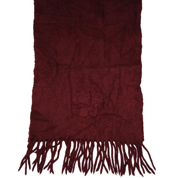 Versace Burgundy Fringed Scarf with Embroidered Medusa Pre-Owned - Picture 4 of 8